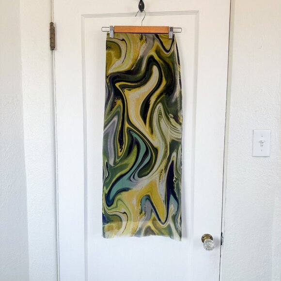 Zara | Printed Tulle Midi Skirt in Tie-Dye Green (Style 5039/808/131) - Picture 5 of 9